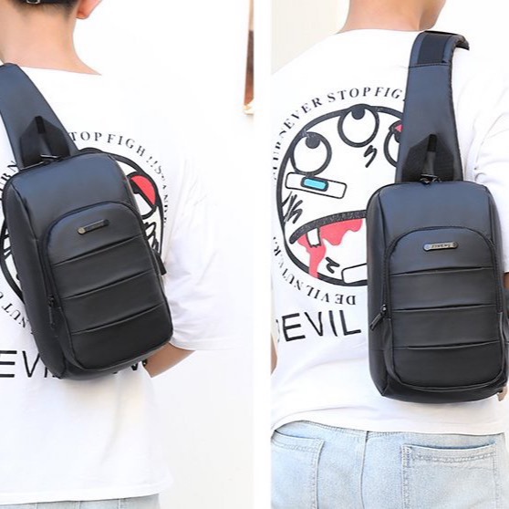 (台灣現貨)防水牛津布男女休閒充電胸包-細節圖6