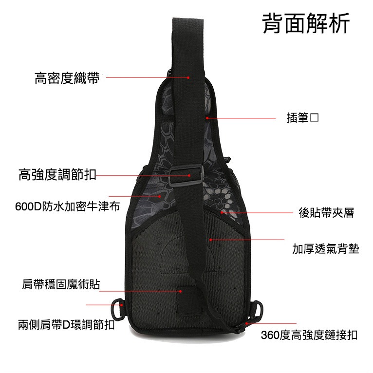 防水大容量迷彩户外登山便騎車多格層胸包-細節圖3