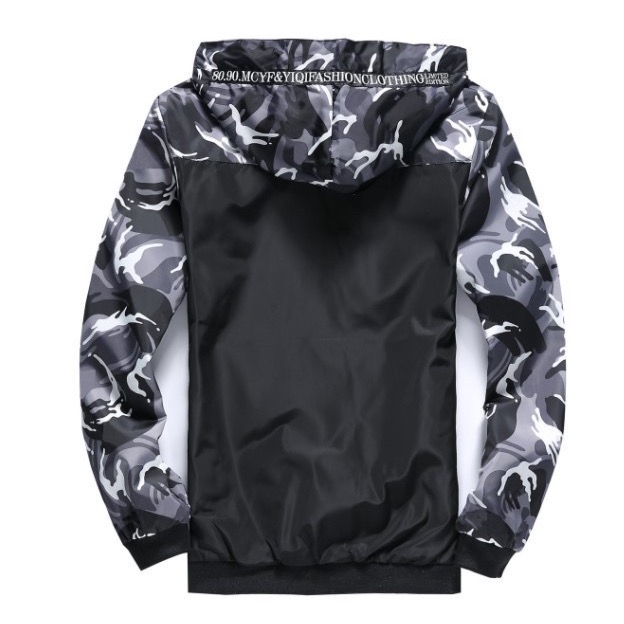 【40~110KG】帥氣迷彩拼接色連帽防風外套-細節圖2