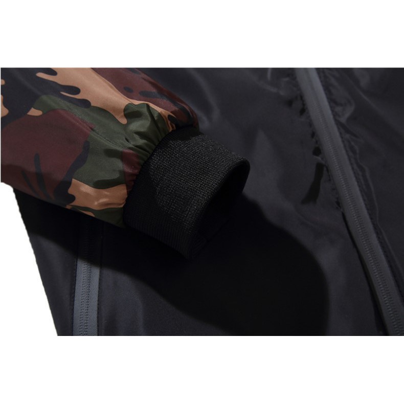 【40~110KG】帥氣迷彩拼接色連帽防風外套-細節圖3