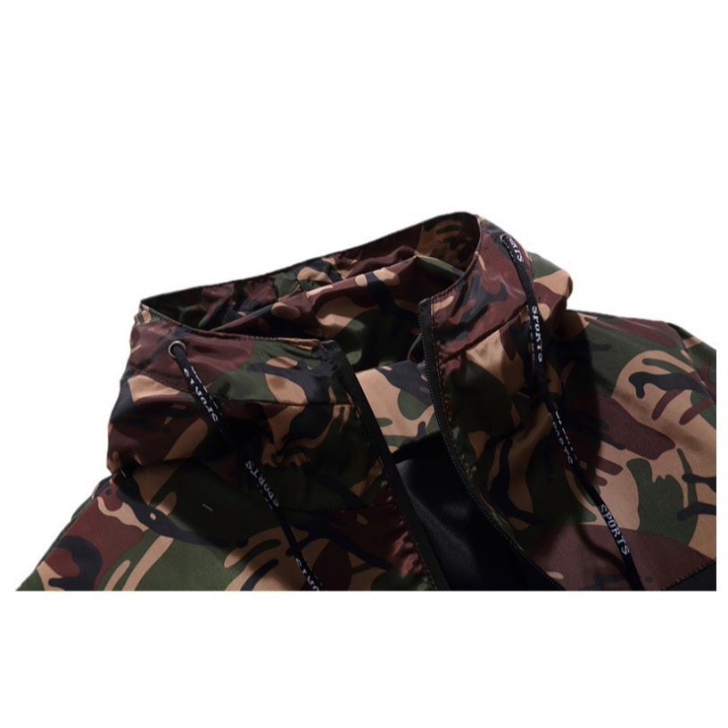 【40~110KG】帥氣迷彩拼接色連帽防風外套-細節圖4