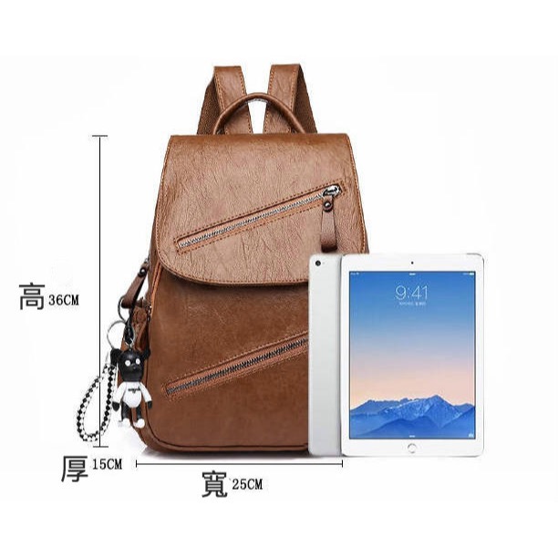 防水焦糖色女生氣質可愛簡約百搭皮革後背包-細節圖4