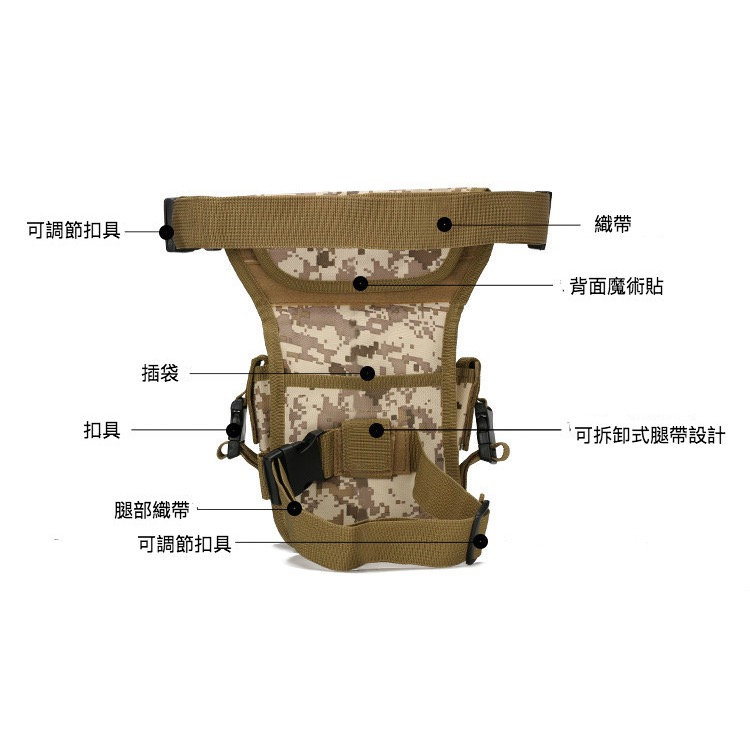 防水耐刮多格層登山釣魚工作迷彩戰術腿包-細節圖5