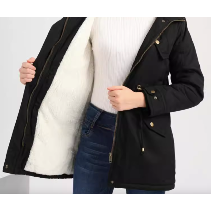 (40~110KG)內刷羊羔絨腰部綁帶修身顯瘦連帽保暖外套-細節圖2