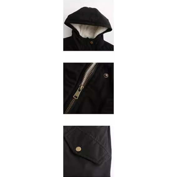 (40~110KG)內刷羊羔絨腰部綁帶修身顯瘦連帽保暖外套-細節圖4