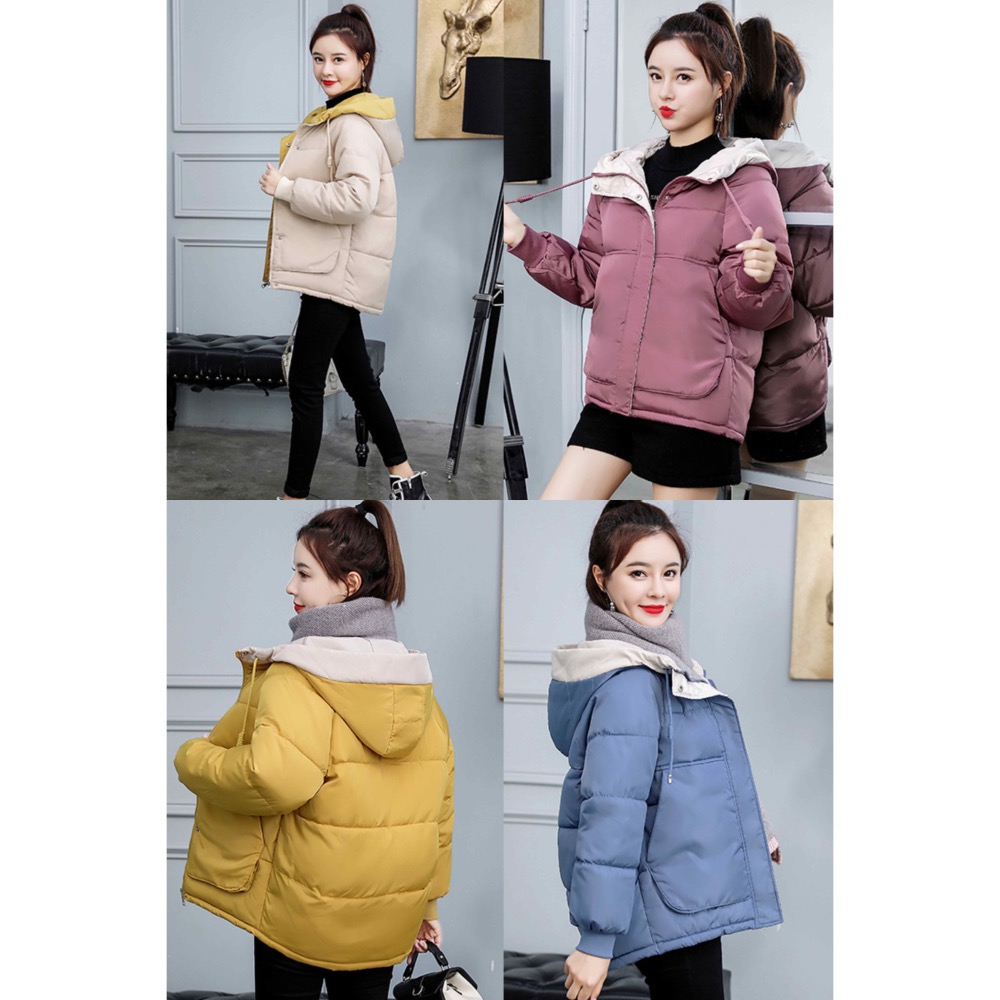 冬季拼接活潑甜美連帽保暖羽絨棉外套-細節圖4