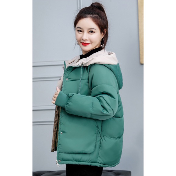 冬季拼接活潑甜美連帽保暖羽絨棉外套-細節圖6