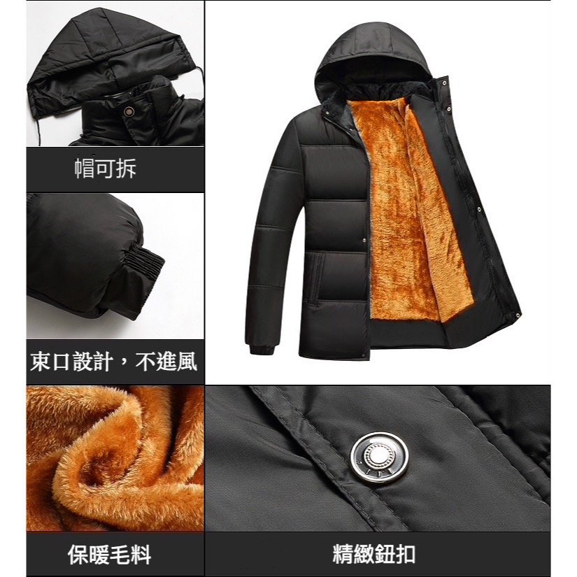 加厚刷毛簡約百搭連帽防風保暖羽絨棉外套-細節圖3