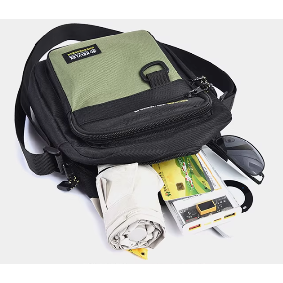 拼接色三隔層潮流外出側背包-細節圖2