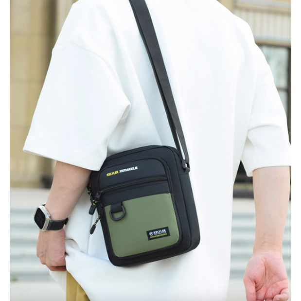 拼接色三隔層潮流外出側背包-細節圖7