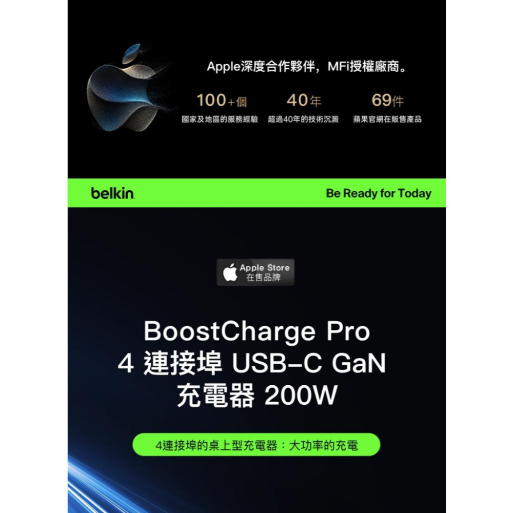 Belkin BoostChargePro4連接埠 USB-C GaN充電器200W(WCH015dqWH)-細節圖3