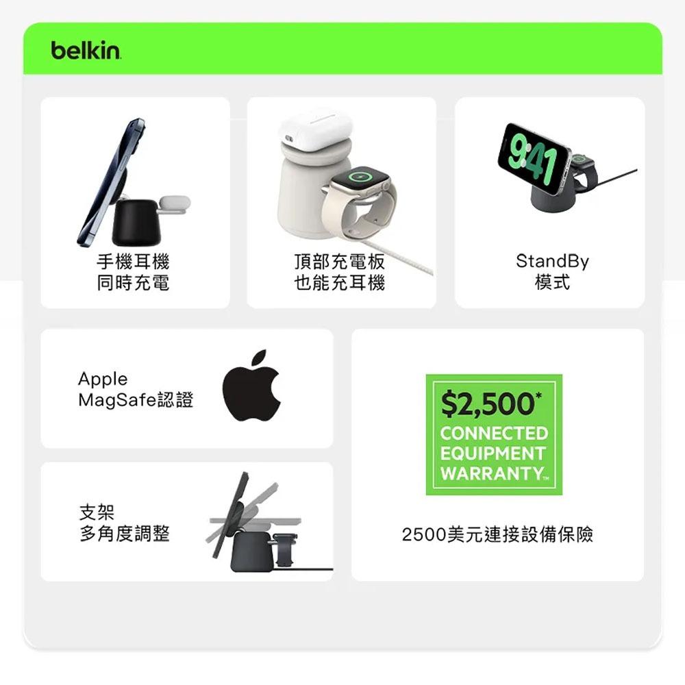 Belkin BoostCharge Pro MagSafe 15W 2合1無線快速充電底座WIZ020btH-細節圖3