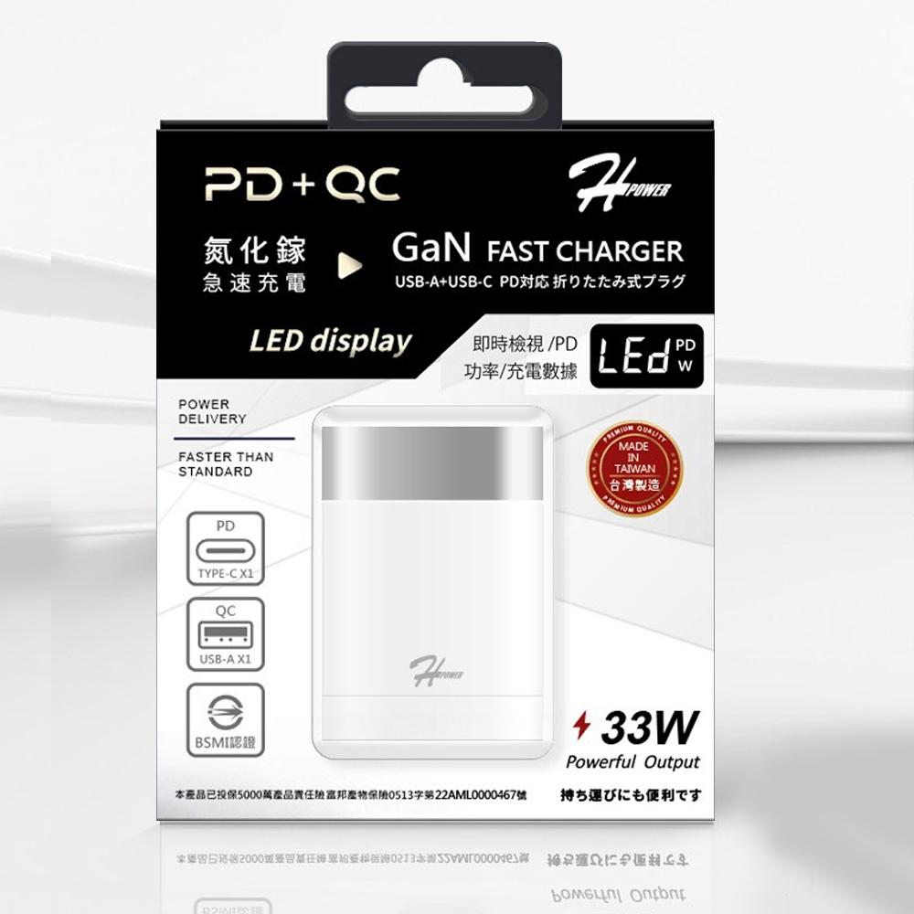 HPower 33W氮化鎵 液晶顯示 雙孔PD+QC 手機快速充電器(台灣製造)-細節圖9