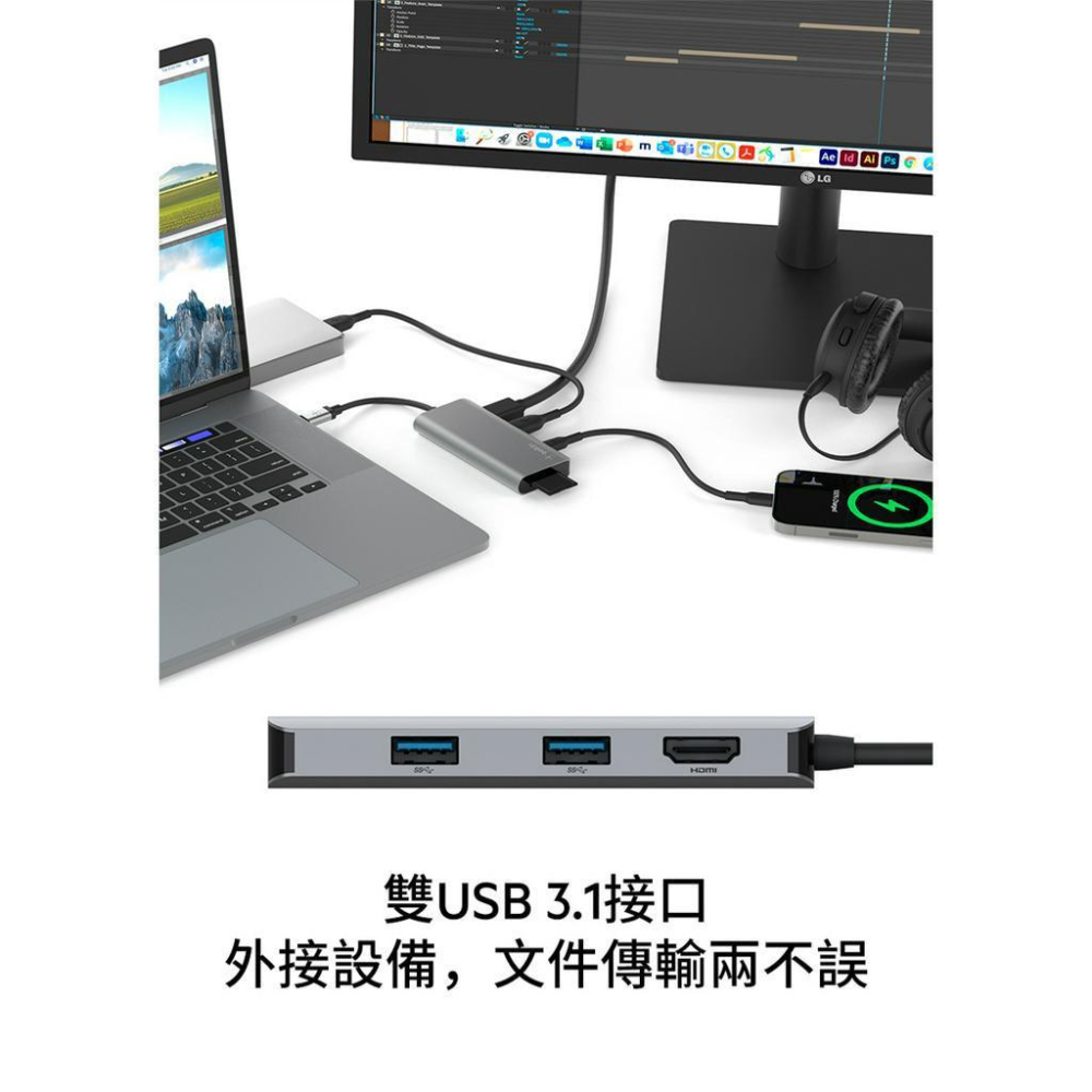 Belkin USB-C 5合1多媒體集線器 轉換器 SD卡插槽 MicroSD卡槽 USB-A 3.1 4K HDMI-細節圖5