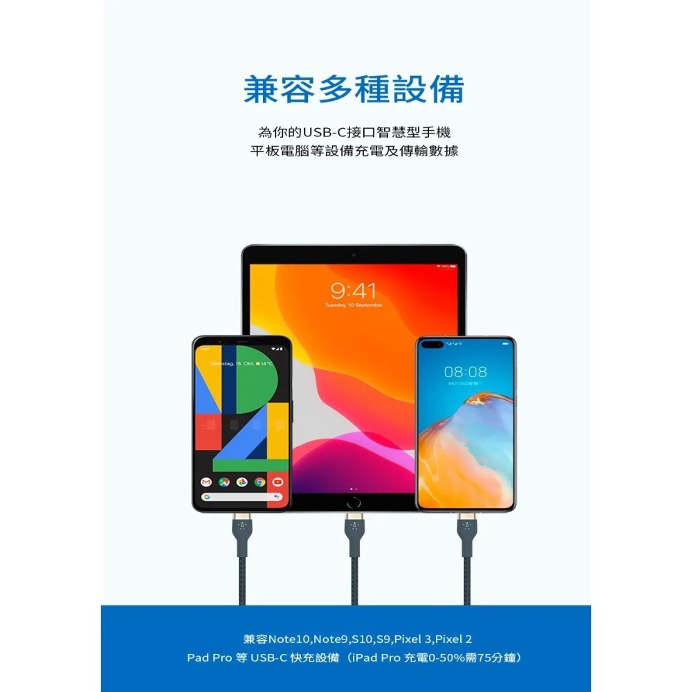 Belkin BOOST↑CHARGE PRO Flex USB-A to USB-C 傳輸線(1M) CAB010bt-細節圖9