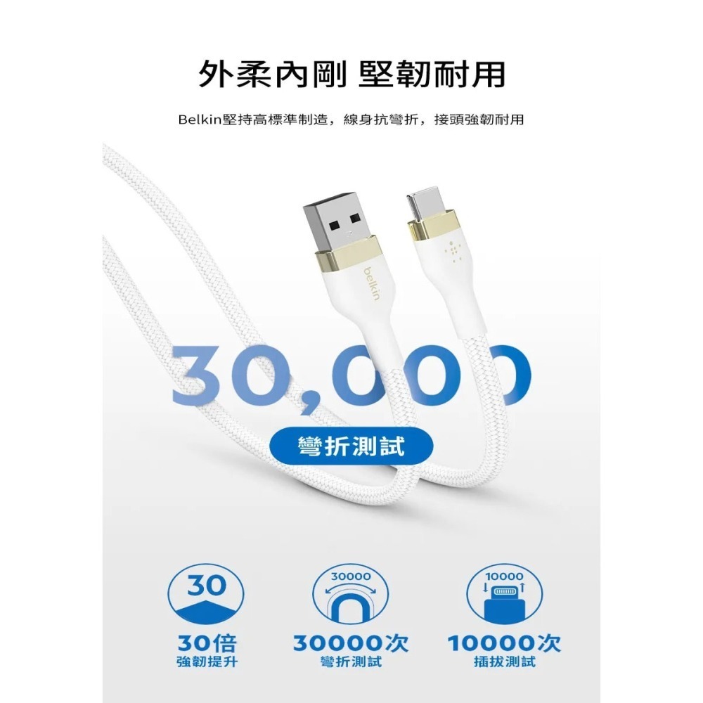 Belkin BOOST↑CHARGE PRO Flex USB-A to USB-C 傳輸線(1M) CAB010bt-細節圖10