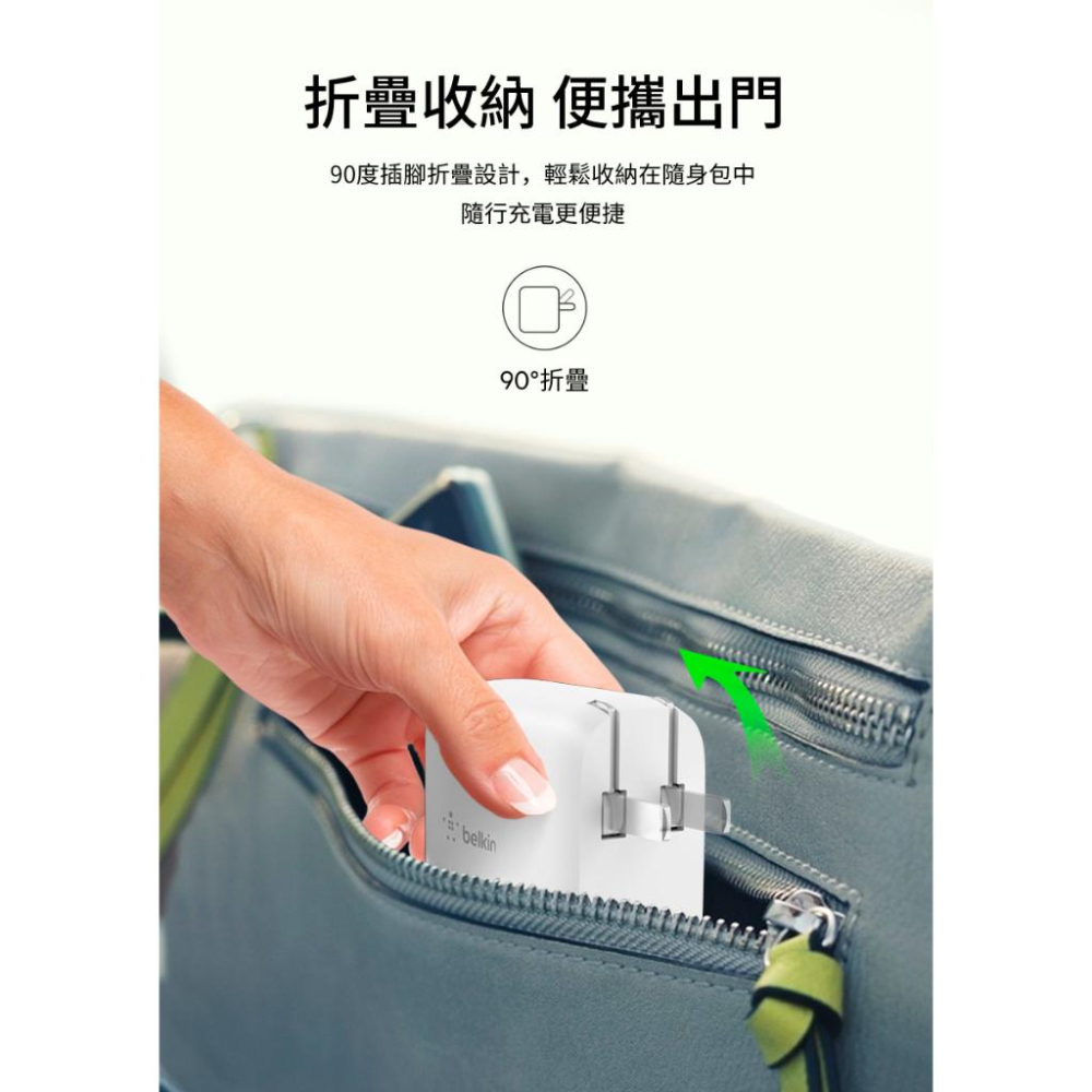 Belkin 40W家用充電器(20W+20W)-白 Type-C 雙PD旅充 頭雙孔旅充頭WCB006dqWHJP-細節圖6