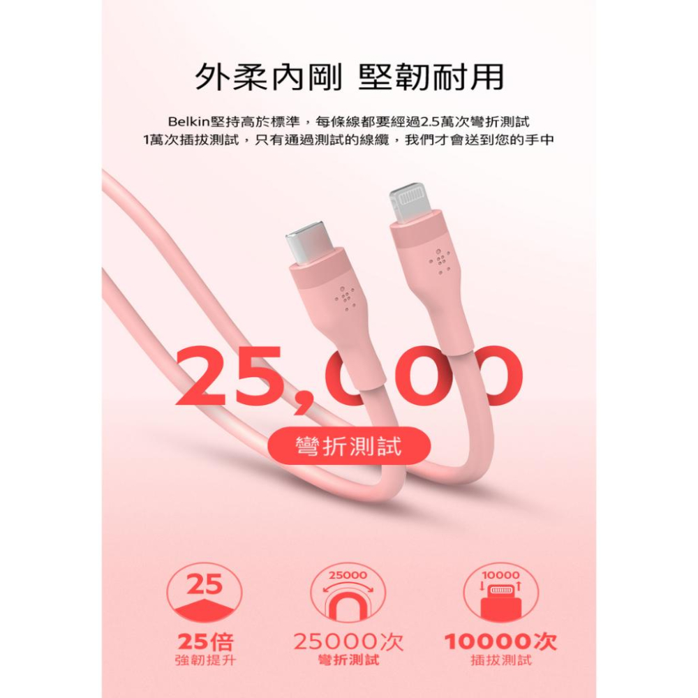 Belkin BOOST↑CHARGE Flex USB-C轉Lightning 傳輸線(1M)CAA009bt充電線-細節圖8