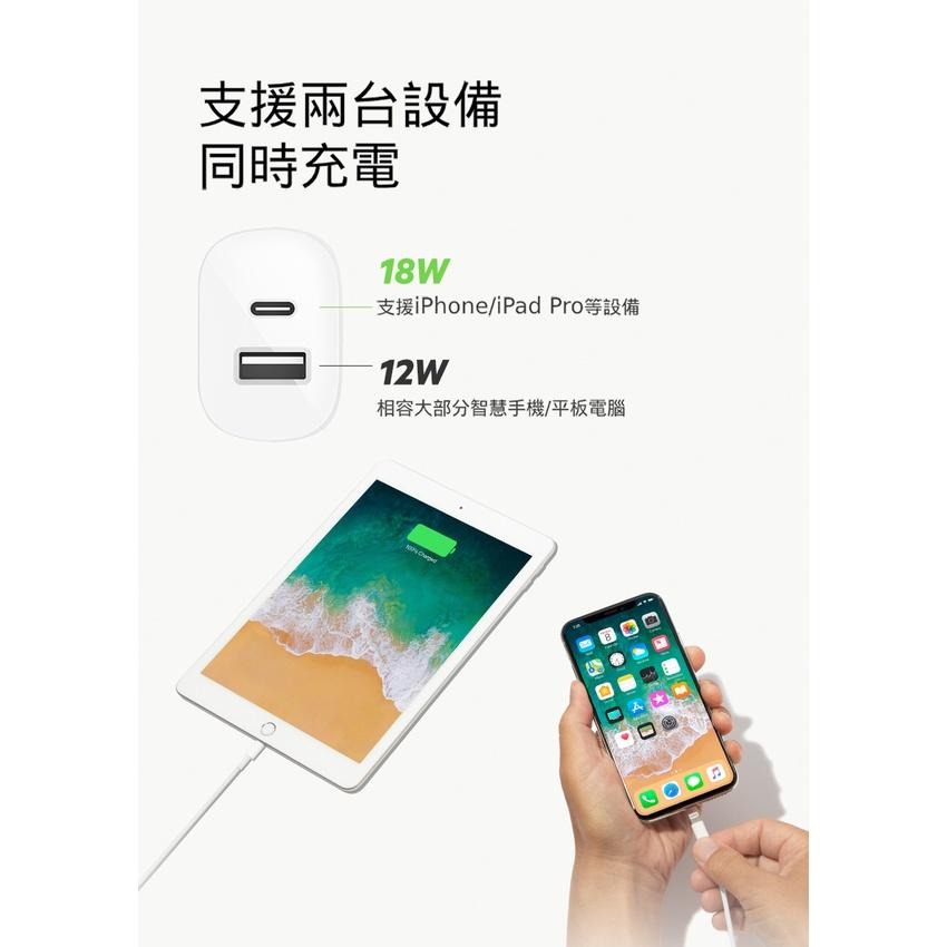 Belkin 貝爾金 Type-C旅充頭(雙孔)30W Type-C 18W+USB-A 12W(F7U097dq04)-細節圖3