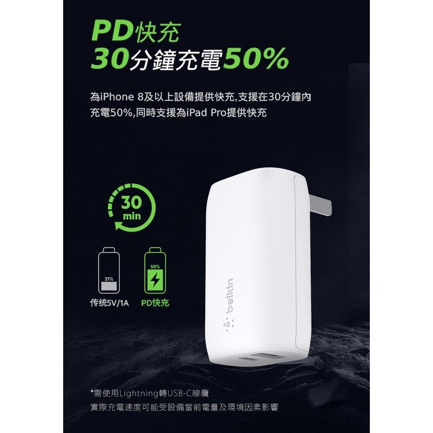 Belkin 貝爾金 Type-C旅充頭(雙孔)30W Type-C 18W+USB-A 12W(F7U097dq04)-細節圖4