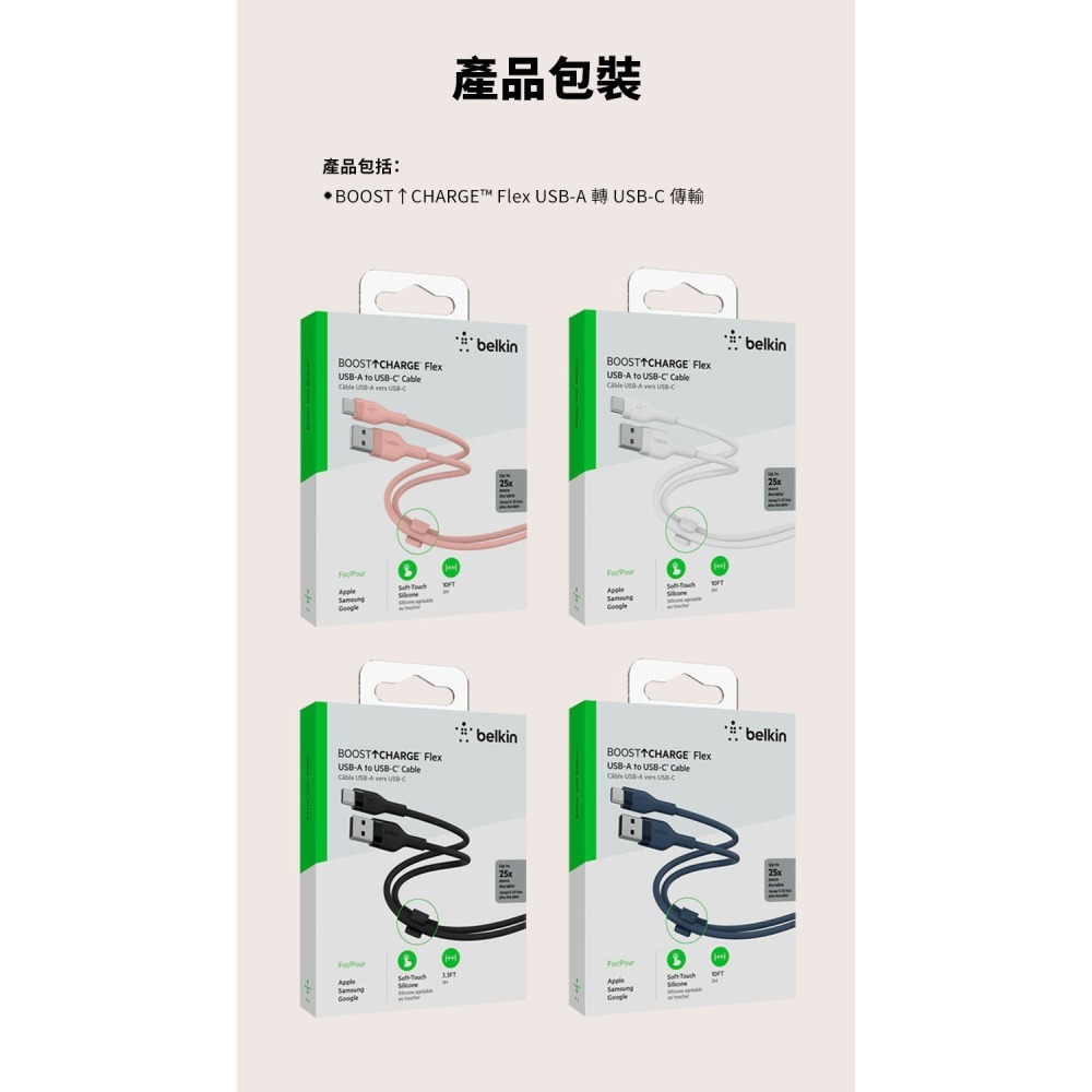 Belkin BOOST↑CHARGE Flex USB-A to USB-C 傳輸線(1M)CAB008bt1-細節圖8