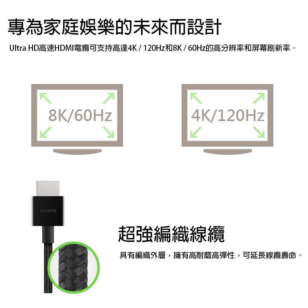 【Belkin】貝爾金UltraHD 4K/8K HDMI 連接線 編織款 台灣總代理 全新品 AV10176bt-細節圖6