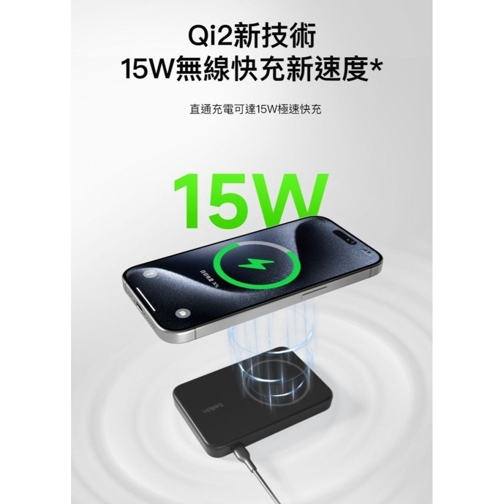 Belkin BoostCharge Pro Qi2 磁吸無線充電行動電源5000mAh-(黑/白/藍) BPD006-細節圖7