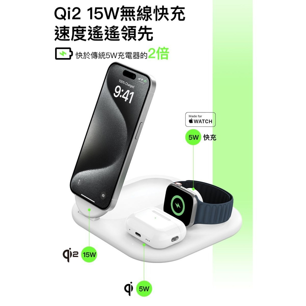 Belkin BoostCharge Qi2 15W 3合1 可折疊磁吸充電板 WIZ029dq-細節圖3