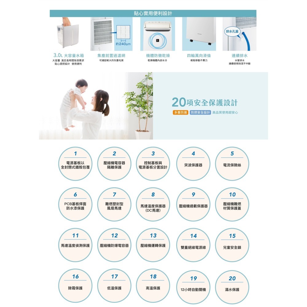 SHARP 夏普 12L 自動除菌離子 2合1 空氣清淨除濕機 DW-P12FT-W --細節圖10