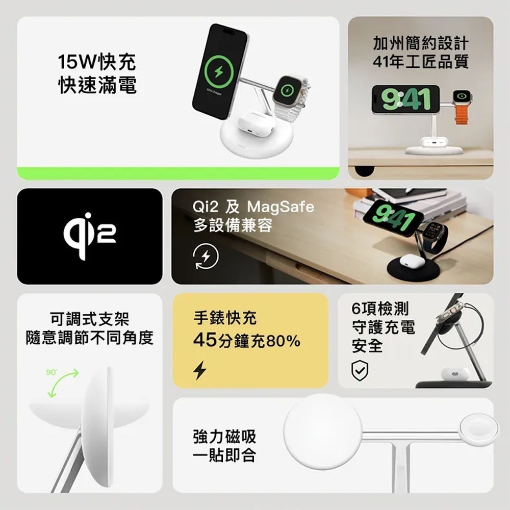 Belkin BoostCharge Pro Qi2 3合1無線充電座 15W (WIZ023)-細節圖3