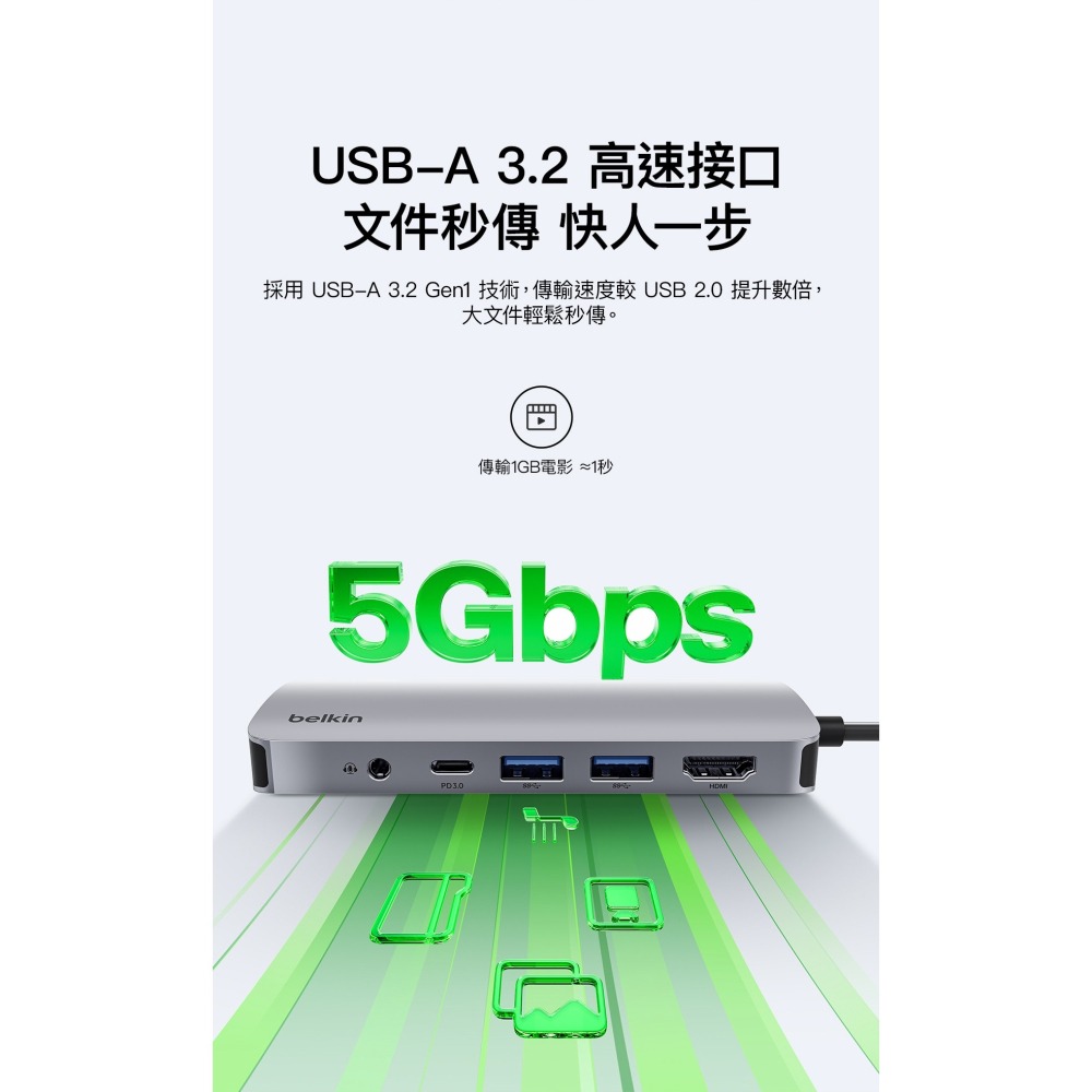 Belkin Connect USB-C 5合1 高速多媒體集線器 AVC007fqSGY-V2-細節圖6