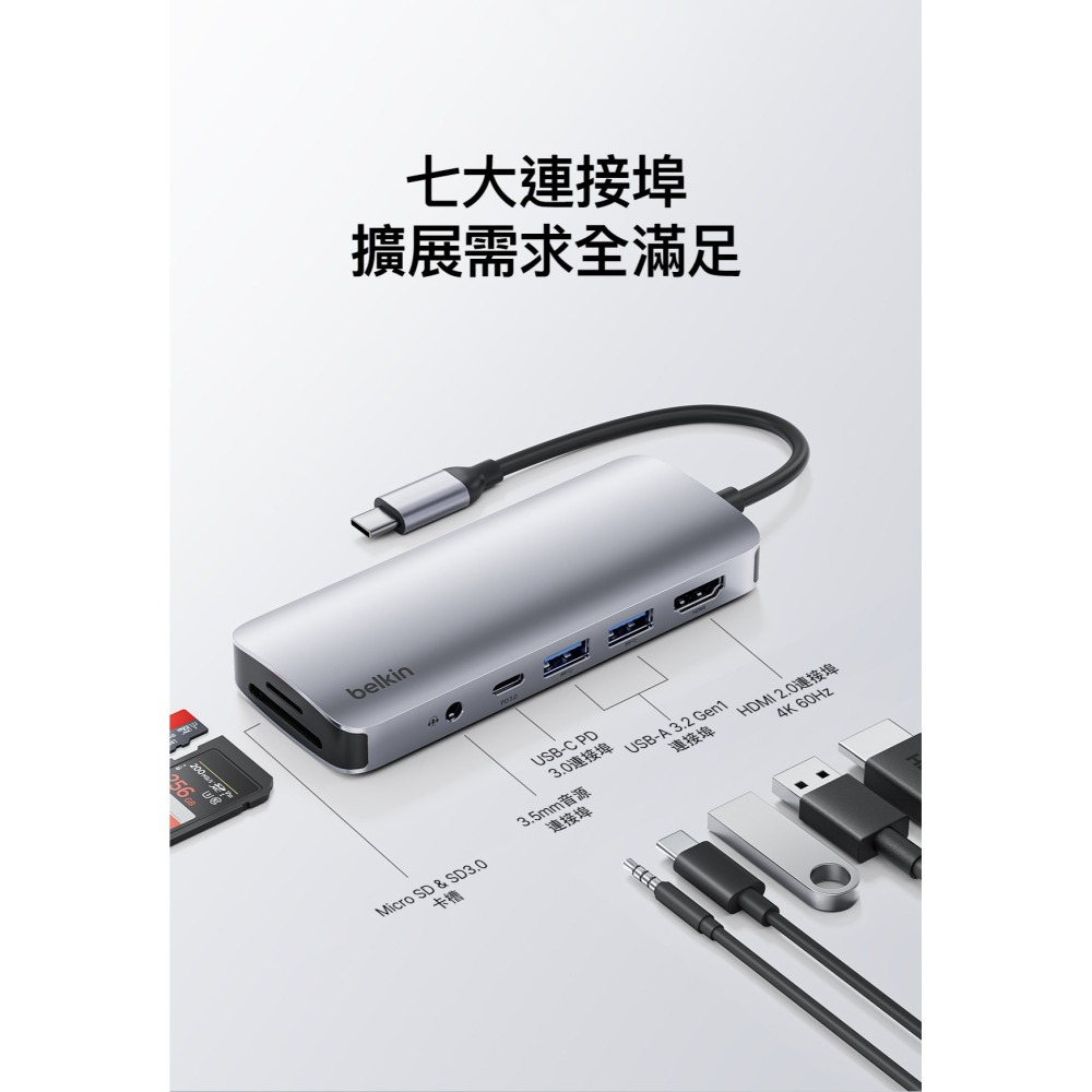 Belkin Connect USB-C 7合1 高速多媒體集線器 AVC009fqSGY-V2-細節圖3
