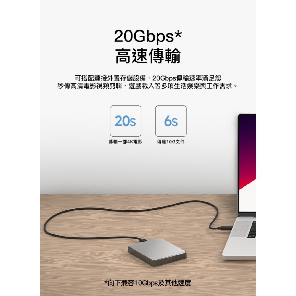Belkin 高速傳輸線Connect USB4傳輸線240W+20Gbps 1.2M 充電線 INZ004qc1.2-細節圖6