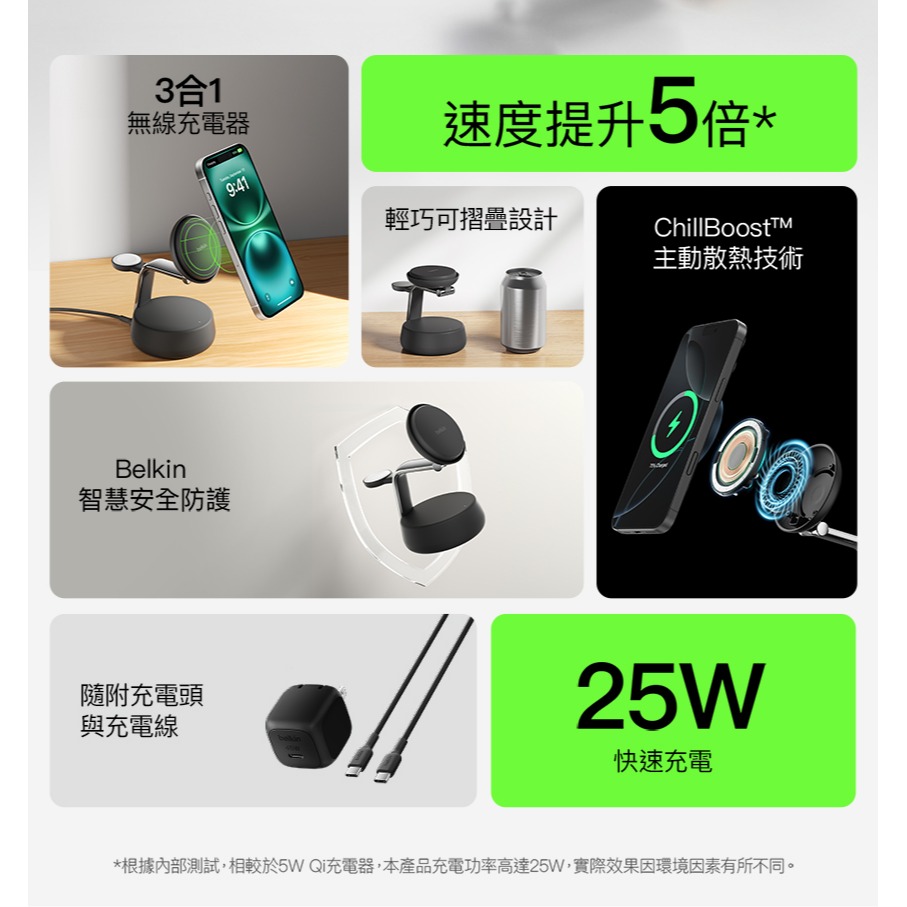 Belkin UltraCharge Pro Qi2 25W 3合1 磁吸充電座 (主動冷卻散熱技術) WIZ040-細節圖5