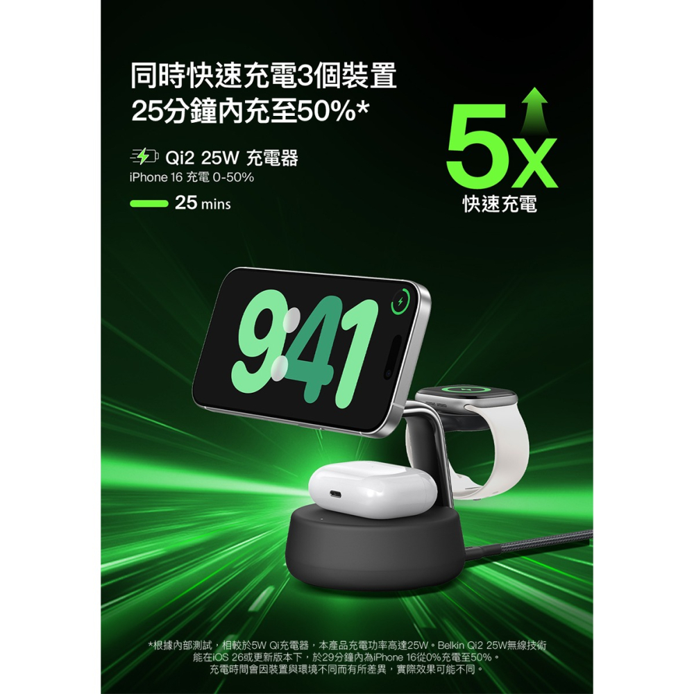 Belkin UltraCharge Pro Qi2 25W 3合1 磁吸充電座 (主動冷卻散熱技術) WIZ040-細節圖8