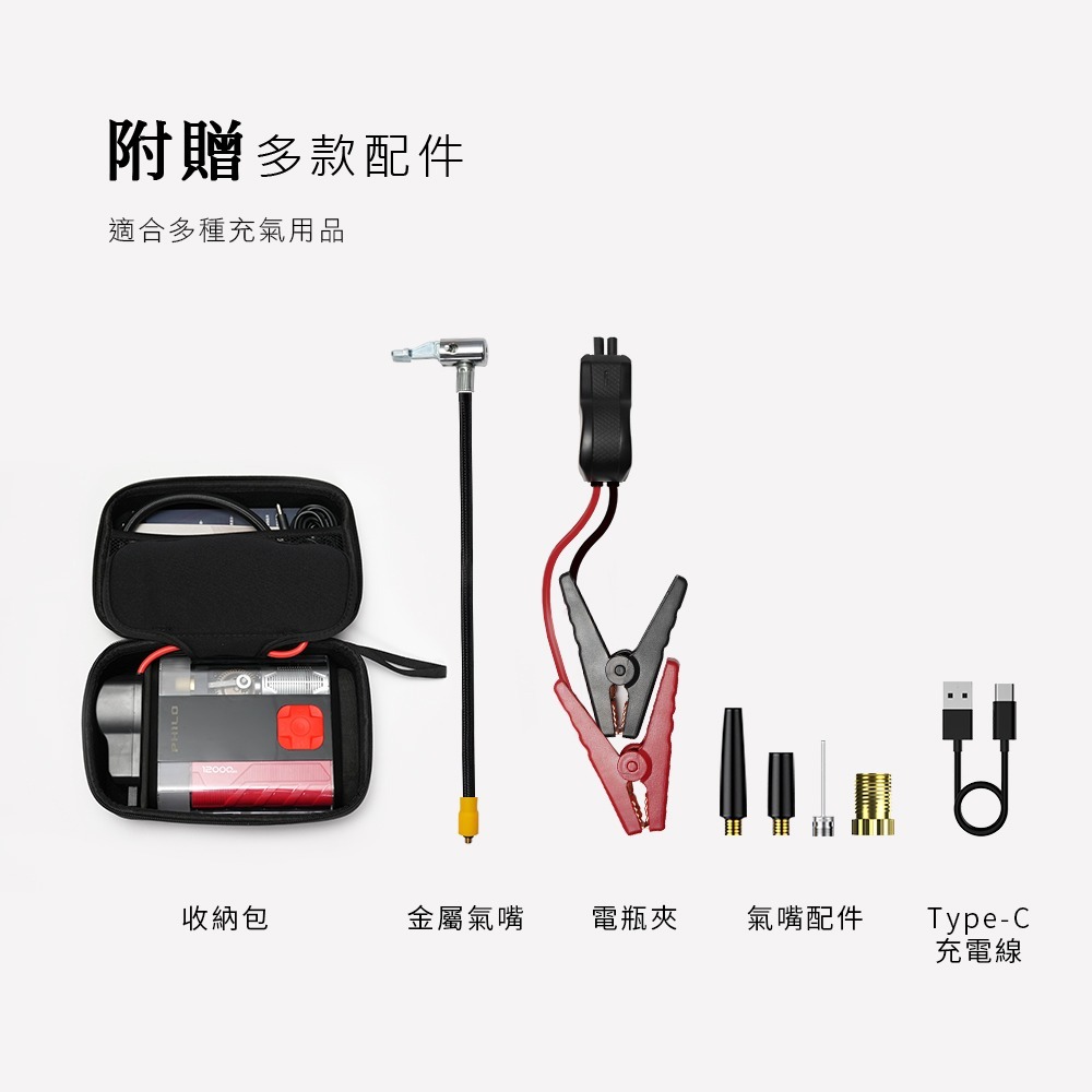 飛樂 STP12 2代透視版 4in1 多功能12000mAh汽柴油救車電源+打氣機 贈收納包-細節圖10