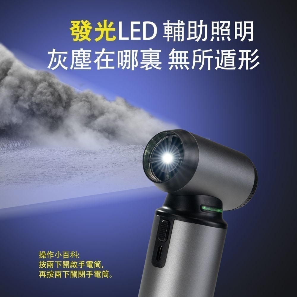 【限時購】A-mego AG500 鋁合金無刷渦輪暴力風槍｜180W強風機×LED照明×極速吹塵｜搭贈全配套件組-細節圖7