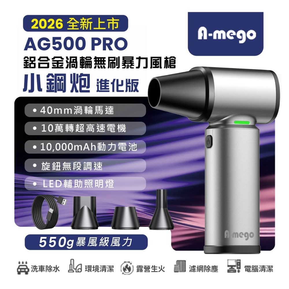 【2026 最新進化款】 A-mego AG500 PRO｜小鋼炮・進化版 鋁合金機身 × 40mm 無刷渦輪暴力風槍-細節圖2