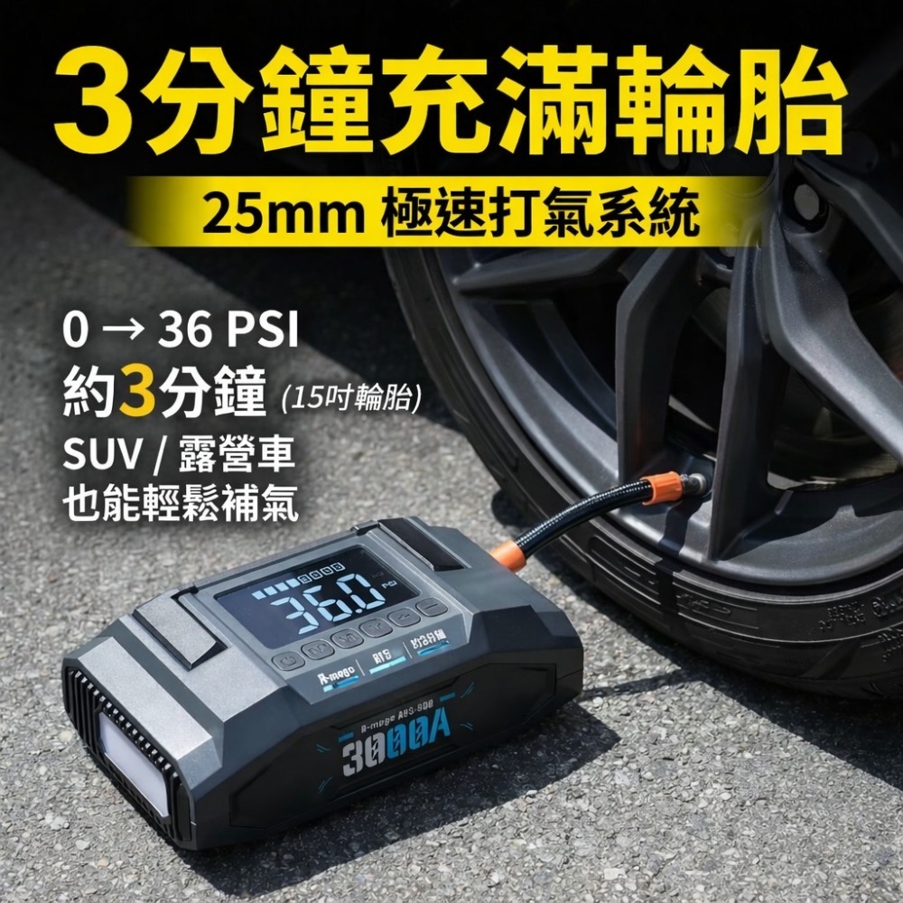 A-mego AHS-808｜賽道黑曜版 20000mAh 4in1 旗艦級｜25mm大氣缸極速打氣・強悍救車電霸-細節圖6