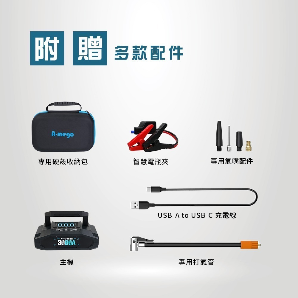 A-mego AHS-808｜賽道黑曜版 20000mAh 4in1 旗艦級｜25mm大氣缸極速打氣・強悍救車電霸-細節圖11