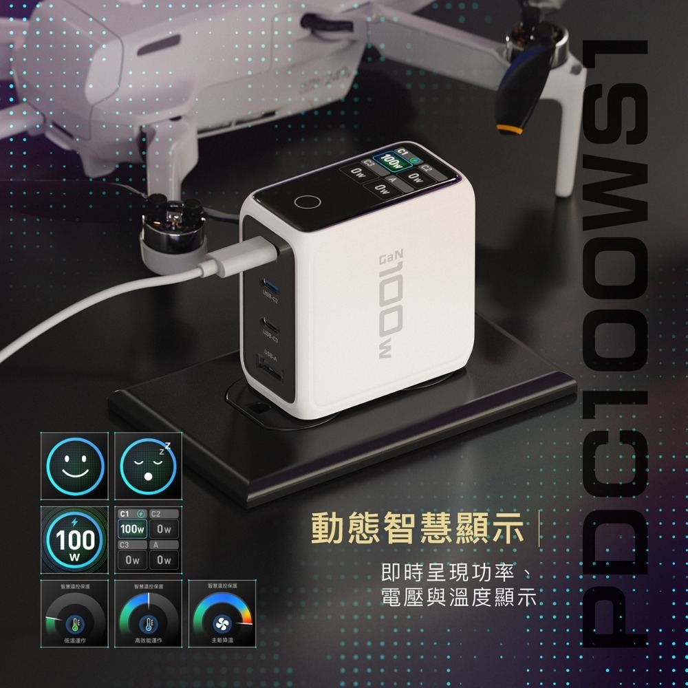 PQI 100W GaN 智慧數顯四孔快速充電器-細節圖5