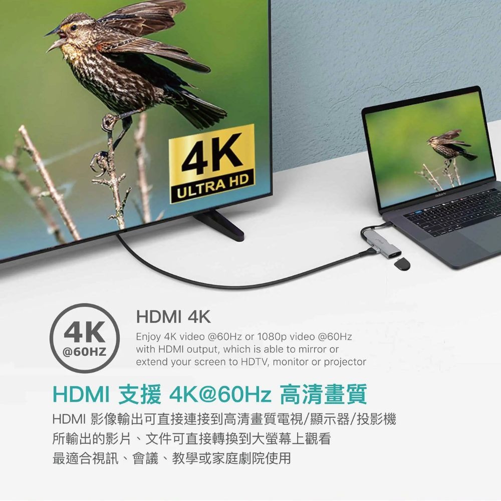 【PQI】5合1 雙USB-C 多功能集線器｜10Gbps｜4K 60Hz HDMI｜PD快充｜可拆式SD讀卡機-細節圖6