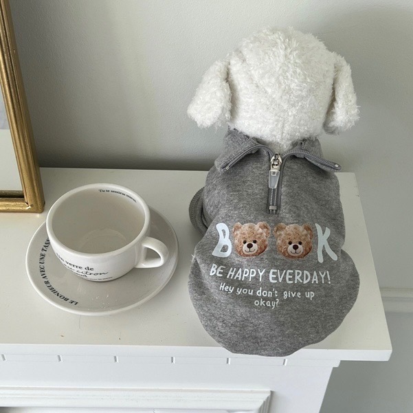 Book小熊拉鍊立領衛衣-灰色-細節圖2