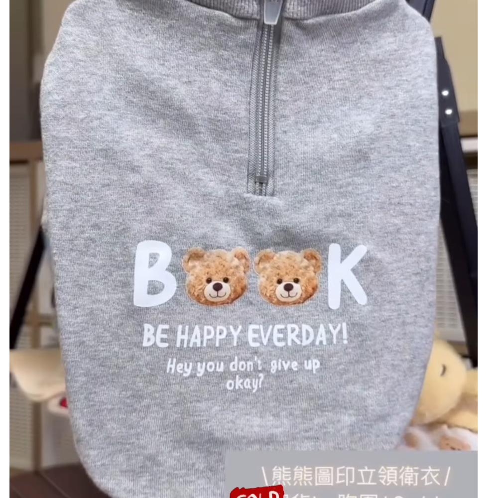 Book小熊拉鍊立領衛衣-灰色-規格圖2