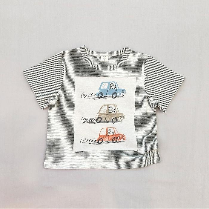 韓國 MilkBeBe 貼布車車條紋短袖上衣-細節圖2