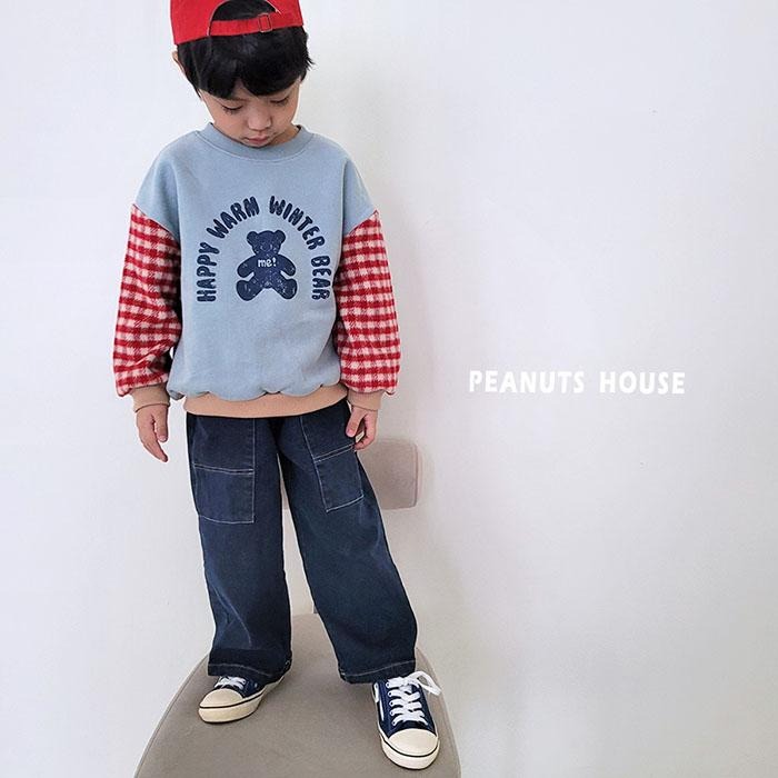 韓國 PEANUTS 小熊格紋拼色內刷毛上衣-細節圖4