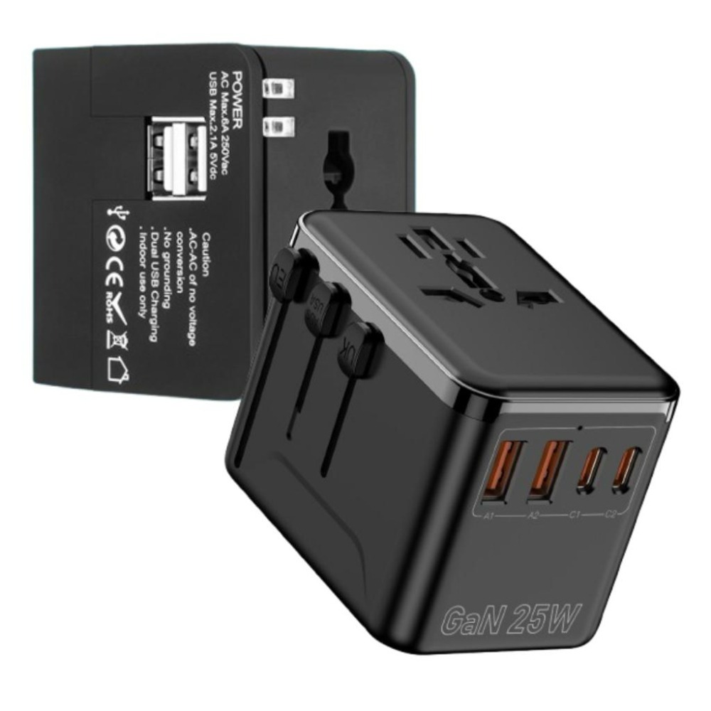 【悠悠趣】萬國轉接頭 25W快充 雙USB+Type-C 第5代氮化鎵 2.1A 多國旅行充電器 全球通用 旅遊充電頭-細節圖2
