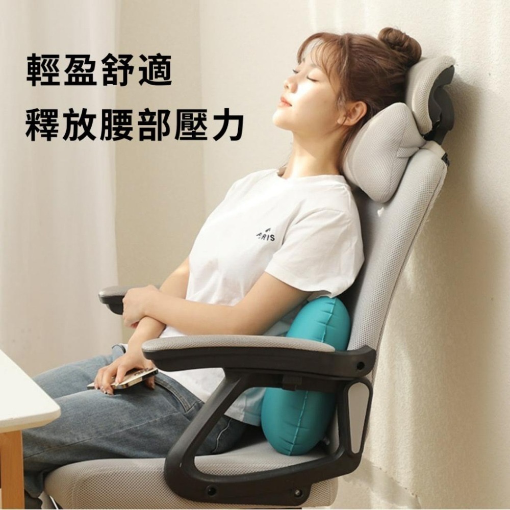【悠悠趣】按壓充氣腰枕 牛奶絲 午睡枕 趴睡枕 方枕 飛機枕 充氣枕 旅行枕 外出枕 車上枕頭 摺疊枕 午休枕 靠背枕-細節圖3