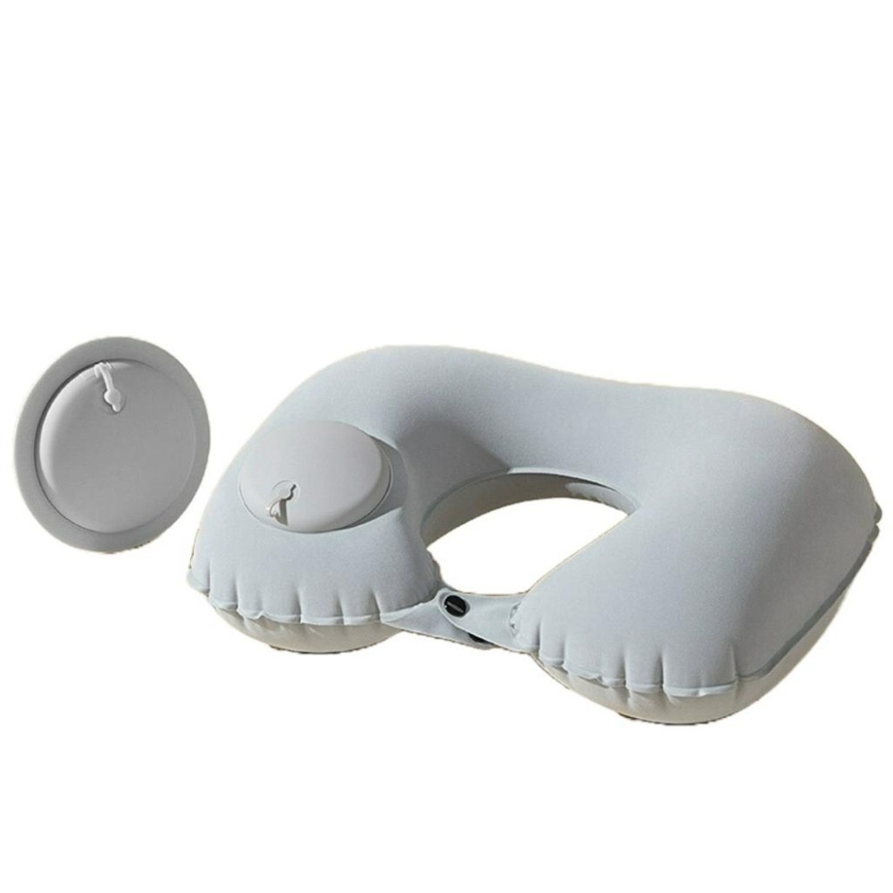 【悠悠趣】充氣頸枕 🌟牛奶絲涼感 充氣枕頭 按壓充氣枕 飛機枕 U型枕 枕頭 旅行枕 摺疊 外出枕 午睡枕 車用頸枕-細節圖2