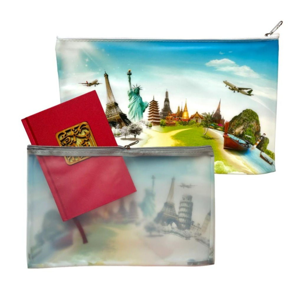 【悠悠趣】彩色拉鍊袋 文件袋 旅行收納包 資料袋 機票護照收納 文具袋 旅行用品 大尺寸 資料袋 彩色印刷 尼龍拉鍊袋-細節圖2